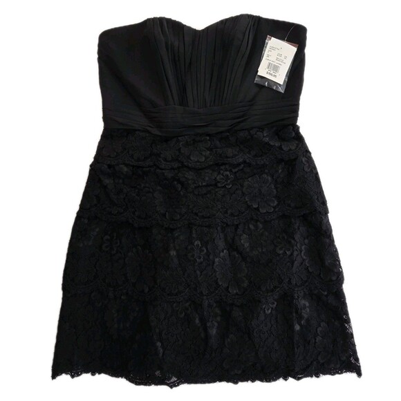 Davids Bridal Strapless Mini Cocktail Dress Size 8 Black Chest Pleats Lace NWT - Picture 7 of 16